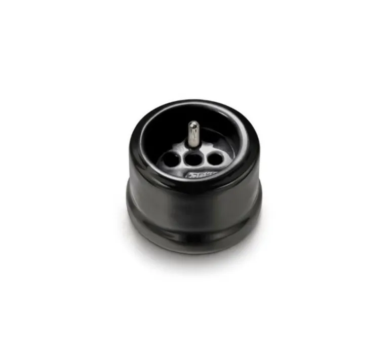 Prise*Fontini Prise, Garby, Simple, Prise-PC x1, Sans passe-câble, Porcelaine noir, L8,5cm, H9,4cm -