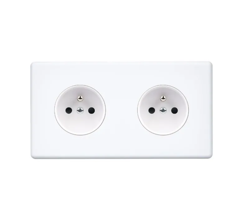 Prise*Modelec Prise, Hitera, Double horizontal, Blanc soft touch, Prise-2P+T x2, L15,1cm, H8,5cm -