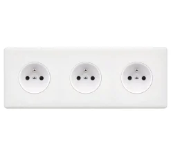 Prise, Hitera, Triple horizontal, Blanc terrazzo, Prise-2P+T x3, L22,7cm, H8,5cm - Modelec