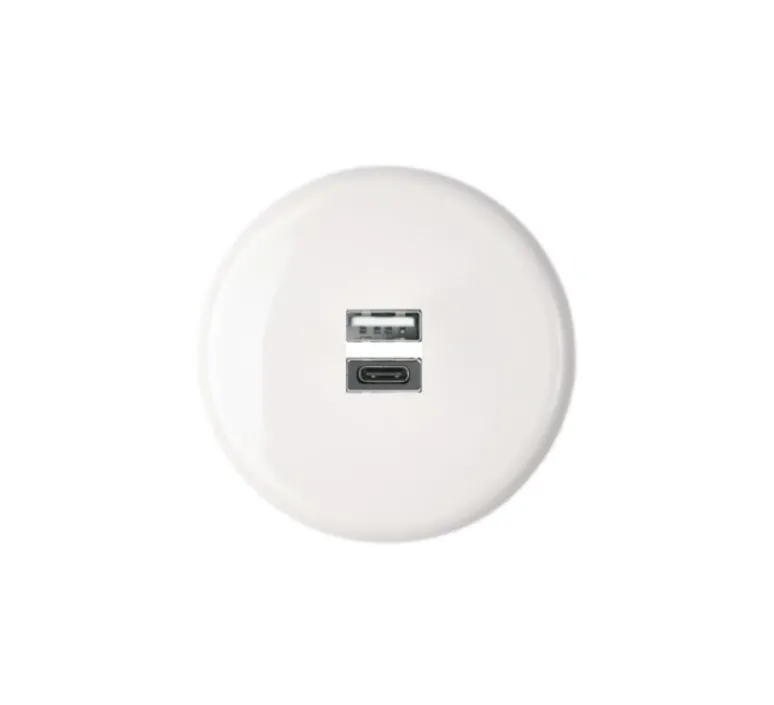Prise*Modelec Prise, Iris, Simple, Porcelaine blanc, Prise-USB A/C x1, L8cm, H8cm -