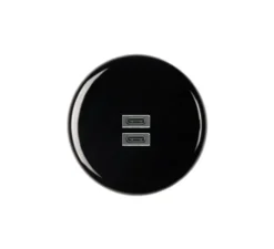 Prise*Modelec Prise, Iris, Simple, Porcelaine noir, Prise-USB C x2, L8cm, H8cm -