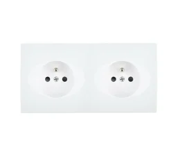 Prise*Modelec Prise, Karo, Double horizontal, Blanc satin, Prise-PC x2, L15,1cm, H8cm -
