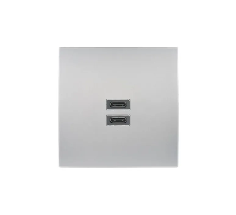 Prise*Modelec Prise, Karo, Simple, Aluminium satin, Prise-USB C x2, L8cm, H8cm -