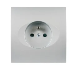 Prise, Karo, Simple, Aluminium satin, Prise-2P+T x1, L8cm, H8cm - Modelec