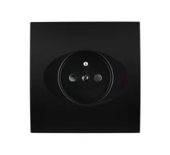 Prise, Karo, Simple, Noir satin, Prise-2P+T x1, L8cm, H8cm - Modelec