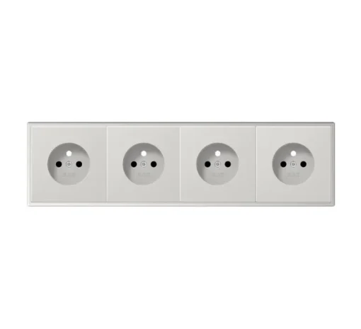 Prise*Jung Prise, LS 990, Quadruple horizontal, Gris clair, Prise-2P+T x4, L29,4cm, H8,1cm -
