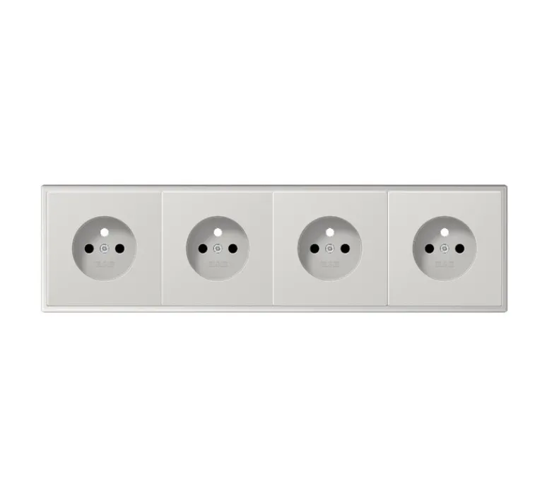 Prise*Jung Prise, LS 990, Quadruple horizontal, Gris clair, Prise-2P+T x4, L29,4cm, H8,1cm -