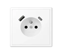 Prise, LS 990, Simple, Blanc brillant, Prise-2P+T x1, Prise-USB A x1, Prise-USB C x1, L8,1cm, H81cm - Jung