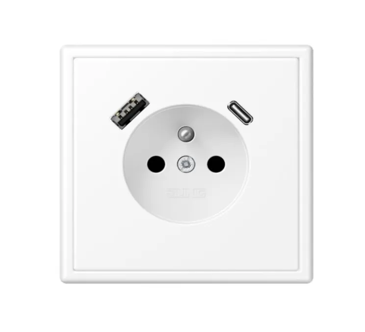 Prise, LS 990, Simple, Blanc brillant, Prise-2P+T x1, Prise-USB A x1, Prise-USB C x1, L8,1cm, H81cm - Jung