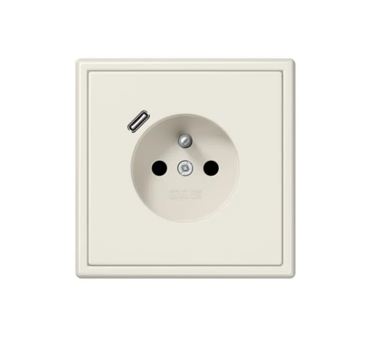 Prise, LS 990, Simple, Ivoire, Prise-2P+T x1, Prise-USB C x1, L8,1cm, H8,1cm - Jung