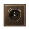 Prise, LS 990, Simple, Laiton ancien, Prise-2P+T x1, Prise-USB A x1, Prise-USB C x1, L8,1cm, H8,1cm - Jung