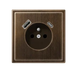 Prise, LS 990, Simple, Laiton ancien, Prise-2P+T x1, Prise-USB A x1, Prise-USB C x1, L8,1cm, H8,1cm - Jung