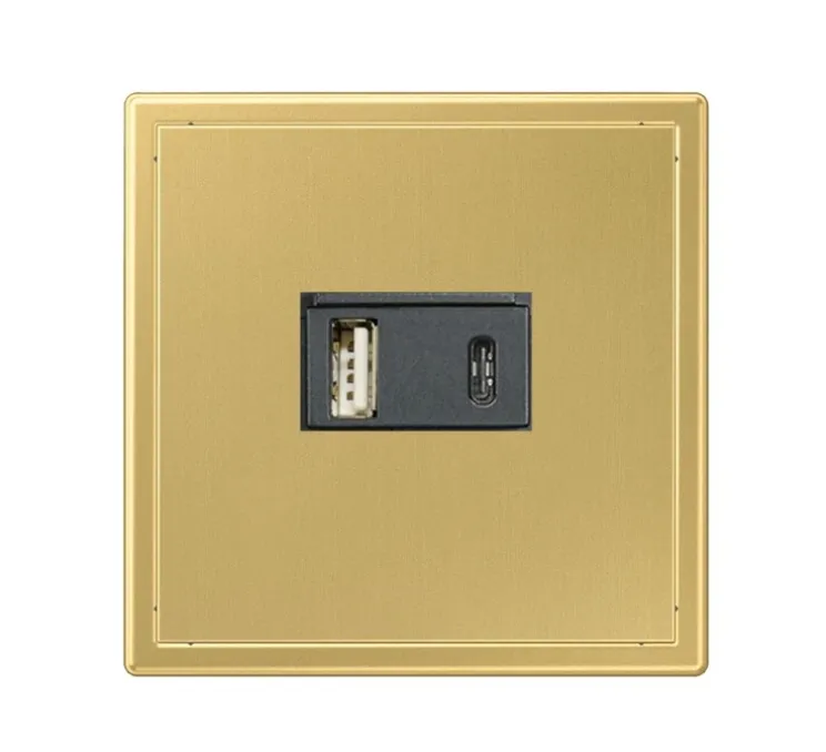 Prise, LS 990, Simple, Laiton doré, Prise-USB A/C x1, L8,1cm, H8,1cm - Jung