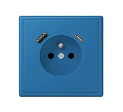 Prise, LS 990, Simple, Le Corbusier Bleu Céruléen 31 32030, Prise-2P+T x1, Prise-USB A x1, Prise-USB C x1, L8,1cm, H8,1cm - Jung