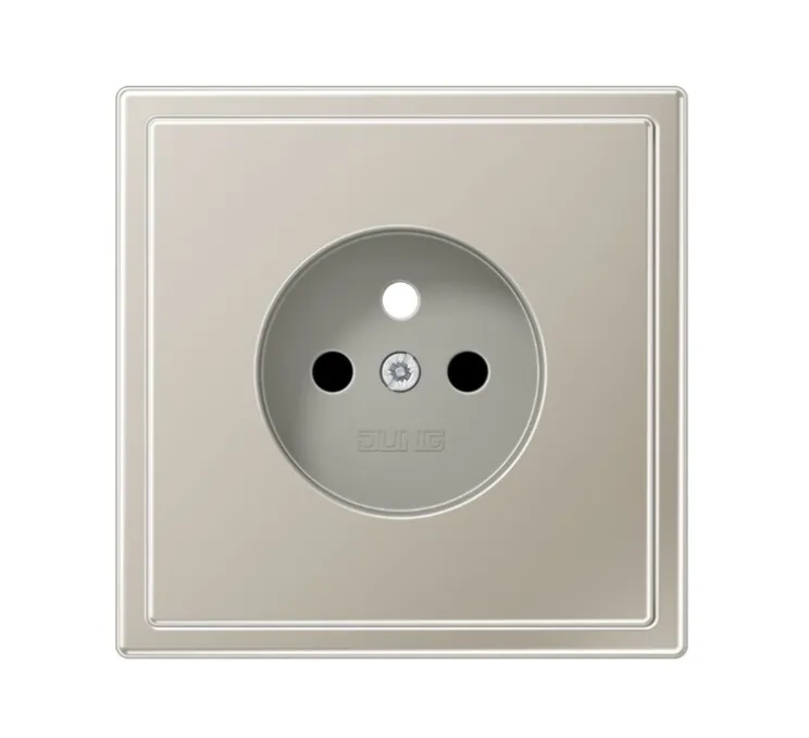 Prise, LS 990, Simple, Métal Inox, Prise-2P+T x1, L8,1cm, H8,1cm - Jung