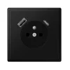 Prise, LS 990, Simple, Noir mat, Prise-2P+T x1, Prise-USB A x1, Prise-USB C x1, L8,1cm, H8,1cm - Jung