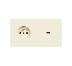 Prise*Modelec Prise, M, Double horizontal, Ivoire, Prise-2P+T x1, Prise-USB C Charge rapide x1, Ivoire, L15,1cm, H8cm -