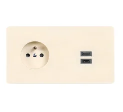 Prise*Modelec Prise, M, Double horizontal, Ivoire, Prise-2P+T x1, Prise-USB C x2, Ivoire, L15,1cm, H8cm -