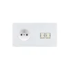 Prise, M, Double horizontal, Blanc mat, Prise-2P+T x1, Prise-RJ45 x2, L15,1cm, H8cm - Modelec