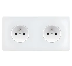 Prise, M, Double horizontal, Blanc mat, Prise-2P+T x2, Blanc, L15,1cm, H8cm - Modelec