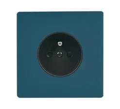 Prise, M, Simple, Bleu gris mat, Prise-2P+T x1, Noir, L8cm, H8cm - Modelec