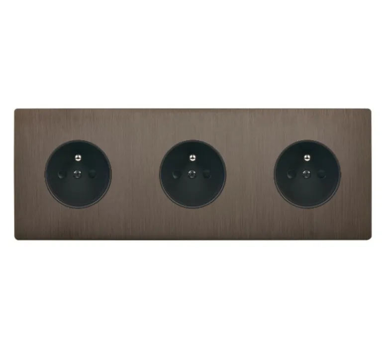 Prise*Modelec Prise, M, Triple horizontal, Canon de fusil, Prise-2P+T x3, Noir, L22,2cm, H8cm -