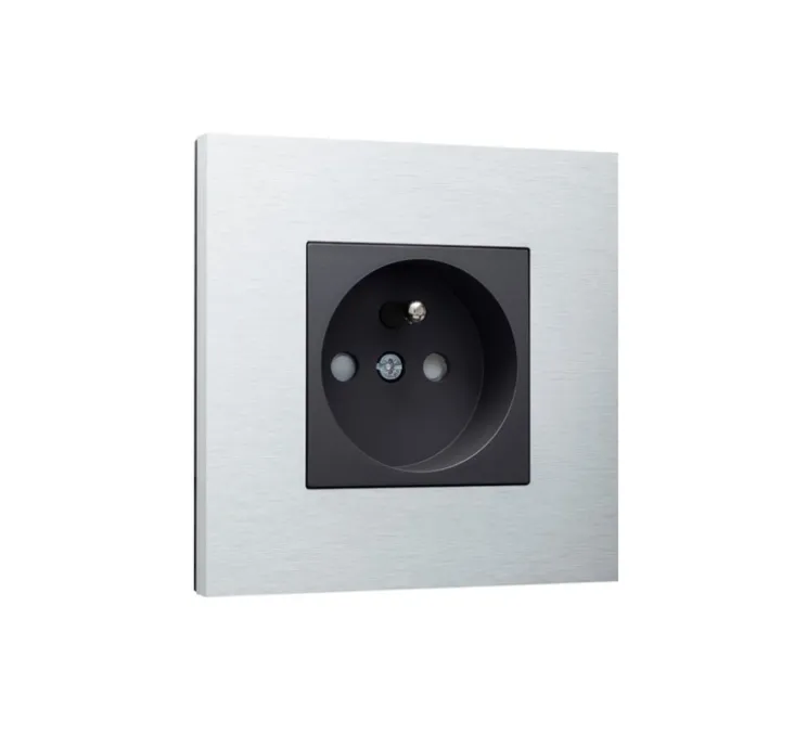 Prise, Pure, Simple, Alu grey brushed, Prise-2P+T x1, Anthracite coated, L9,5cm, H9,5cm - Niko