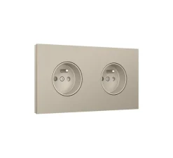 Prise*Niko Prise, Rocker et Toggle, Double horizontal, Steel champagne coated, Prise-2P+T x2, L18cm, H9,5cm -