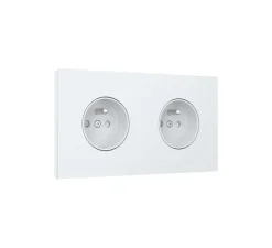 Prise*Niko Prise, Rocker et Toggle, Double horizontal, Steel white coated, Prise-2P+T x2, L18cm, H9,5cm -