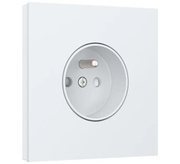 Prise, Rocker et Toggle, Simple, Steel white coated, Prise-2P+T x1, L9,5cm, H9,5cm - Niko