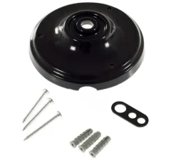 Rosace simple, série porcelaine, noir, avec sortie centrale, Ø10,5cm, H3cm - Creative Cables