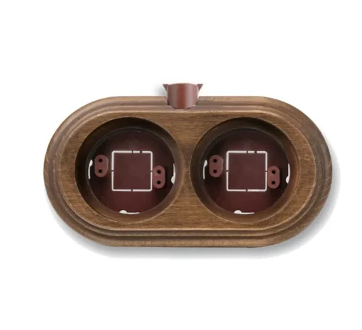 Accessoires*Fontini Socle, Garby, Double avec trou, Hêtre vieilli, Interrupteur et prise, L18,5cm, H3cm -