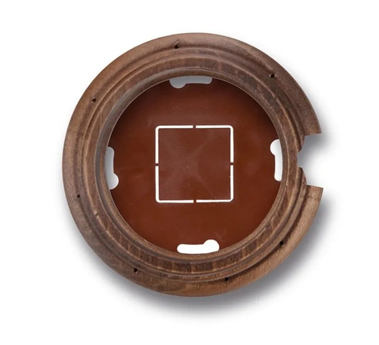 Accessoires*Fontini Socle, Garby, Simple avec trou, Hêtre vieilli, Interrupteur et prise, L10cm, H3cm -