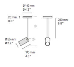 Plafonnier & Spot|Applique*CVL Spot, Calée XL, satiné, graphite satiné, LED, 2700k, 700lm, L11cm, H25cm - laiton