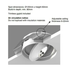Spot encastrable, FlatLED T2 (Reflector) Trimless, Angle 43°, blanc mat, dim, LED, 3000K, 1388lm, Ø12cm, H6cm - Doxis