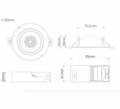 Plafonnier & Spot*Solum Spot encastrable, Léo orientable, , IP65, LED, dim, 2700, 3000 ou 4000K, 650-690 lm, Ø7,3cm, H3,6cm - aluminium brossé