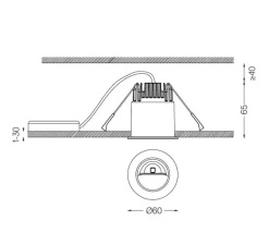 Spot encastrable, One Asymetric, noir, LED, dim, 3000K, 530lm, Ø6cm, H6,5cm - O/M Light
