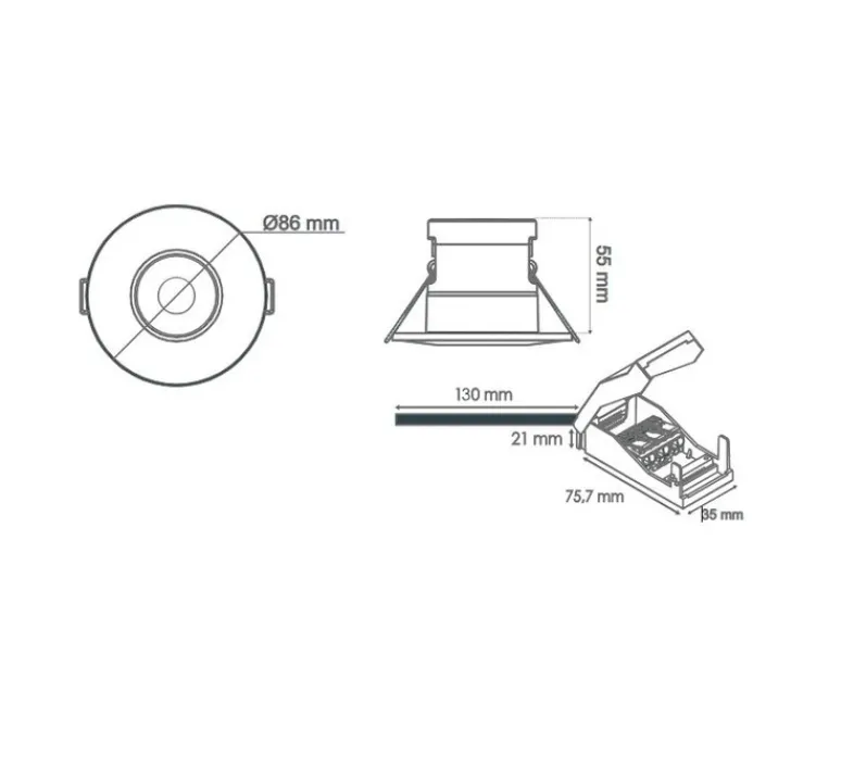 Plafonnier & Spot*Solum Spot encastrable, One, , IP65, LED, dim, 3000K, 550 lm, Ø8,6cm, H5,5cm - blanc