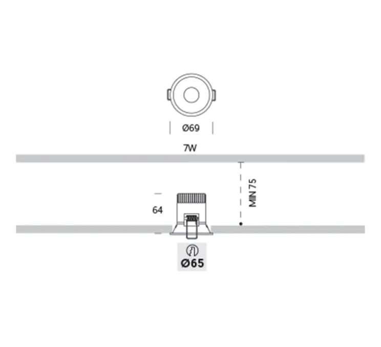 Spot encastrable, Optik 1, variable DALI, blanc, IP55, LED, 3000K, 766lm, Ø6,9cm, H6,4cm - Onok