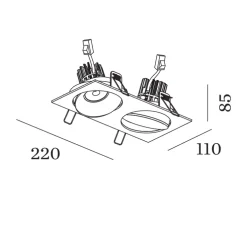 Spot encastrable, Ron 2.0 LED, noir, LED, 3000K, 2x570/770lm, L22cm, H8.5cm - Wever&Ducré