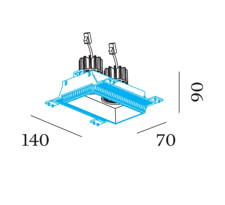Spot encastrable, Strange 2.0 LED, noir, LED, 3000K, 2x550/740lm, L7cm, H9cm - Wever&Ducré