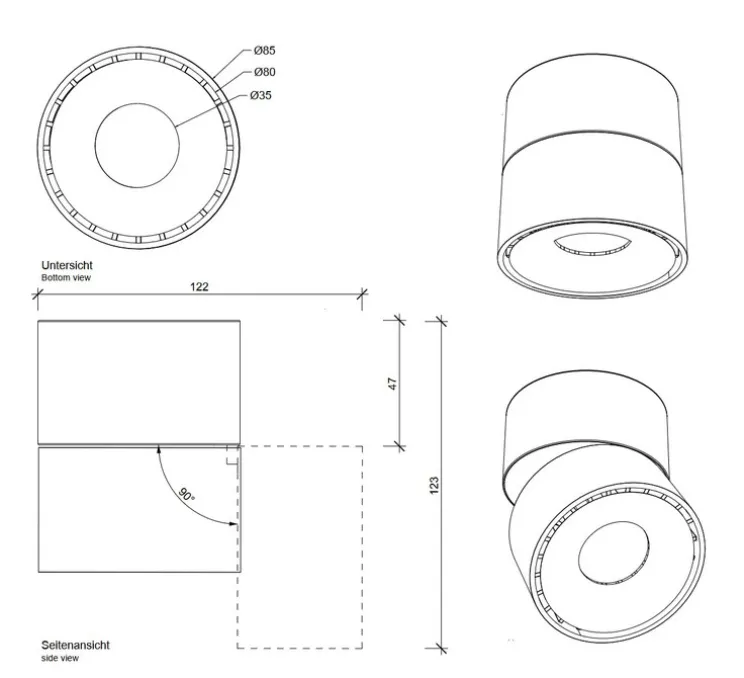 Spot ou applique en saillie, Studio S, chrome, LED, 2700K, 550 lm, Ø7,6cm, H9,4cm - Decor Walther