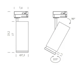 Plafonnier & Spot*Ilti Luce Spot pour rail, Capri, , LED, dim casambi, 3000K, 1780 lm, Ø7,3cm, H17cm - noir