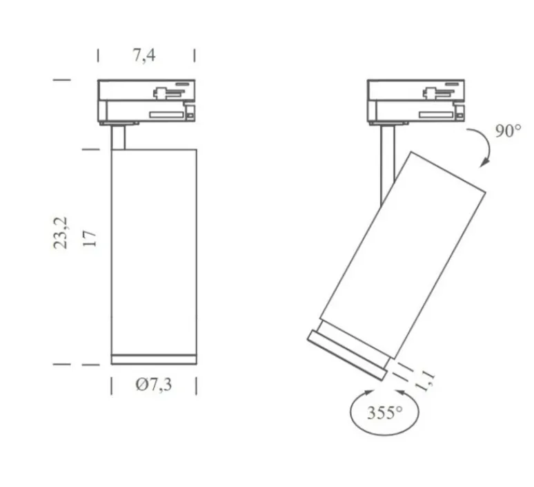 Plafonnier & Spot*Ilti Luce Spot pour rail, Capri, , LED, dim casambi, 3000K, 1780 lm, Ø7,3cm, H17cm - noir