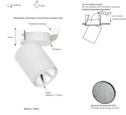 Plafonnier & Spot*Doxis Spot semi-encastré, Atlas, , LED, dim, 3000K, 2112lm, Ø9cm, H11cm - blanc