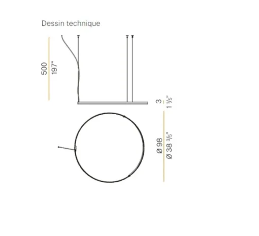 Suspension*Panzeri Suspension & Rosace, ZERO ROUND M03301, laiton, LED, dim-dali 2700k, 4974lm, Ø97cm, H5cm - blanc