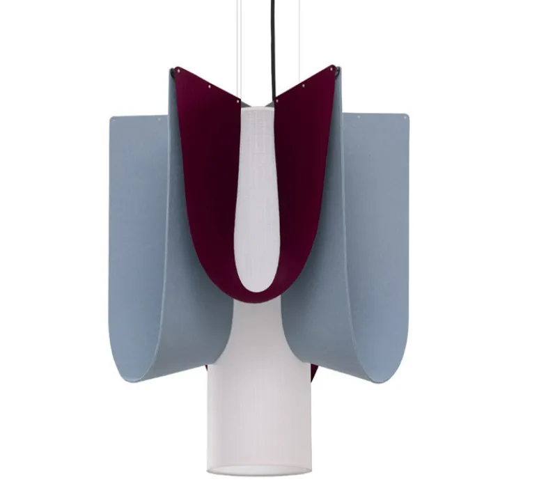 Suspension*DesignHeure Suspension accoustique, Ondine grande, , Ø55cm, H66cm - Bleu clair, bordeaux et papier blanc