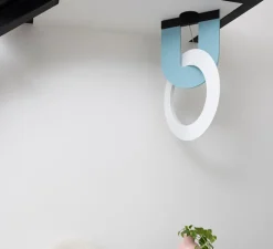 Suspension*DesignHeure Suspension accoustique, Résonance 1 anneau, , LED, 3000K, 2990 lm, Ø49cm, H91cm - bleu clair et blanc