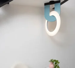 Suspension*DesignHeure Suspension accoustique, Résonance 1 anneau, , LED, 3000K, 2990 lm, Ø49cm, H91cm - bleu clair et blanc