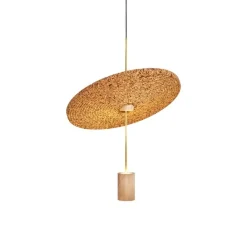 Suspension*Luxcambra Suspension acoustique, Calma C, , LED, 2700K, 665-836 lm, Ø48cm, H60cm - laiton, liège clair